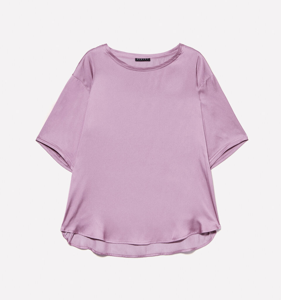 Mauve oversized satin blouse - women's blouses - Lilac | Sisley image number 4